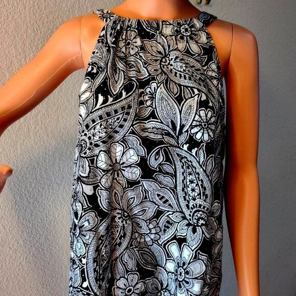 Talbots Tops - Talbots - Etched Paisley Halter Top, black & white with gold shimmer, size L
